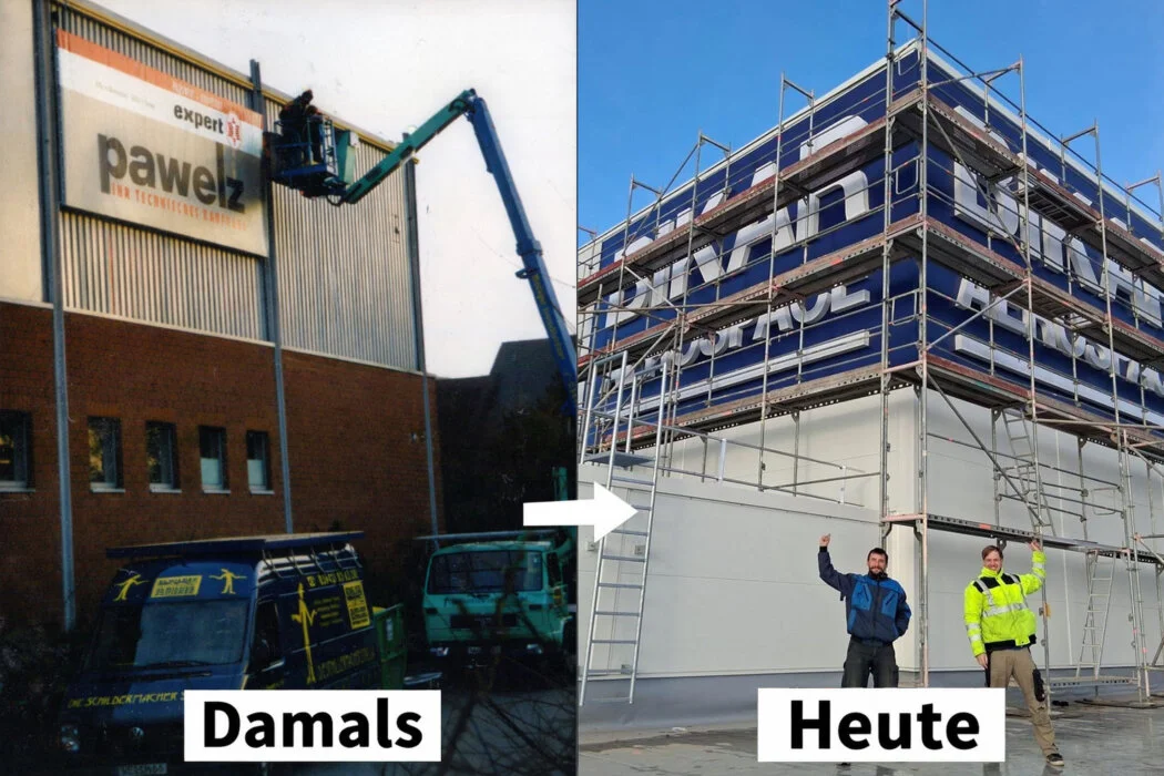 Historische und aktuelle Werkstattansicht von Maletz-Werbung